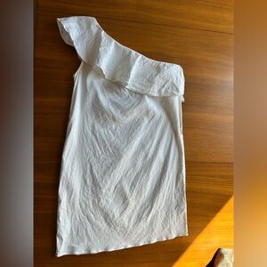 Theory White One-Shoulder Ruffle Dress